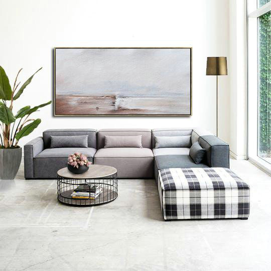 Handmade Large Painting,Hand Painted Panoramic Abstract Painting,Large Abstract Wall Art,Beige,Grey,White.etc